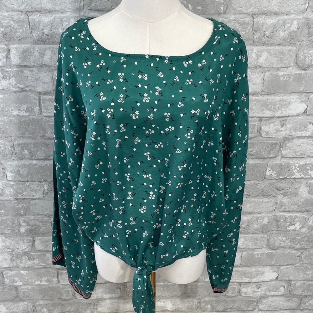 Billabong Green Floral Tie Blouse